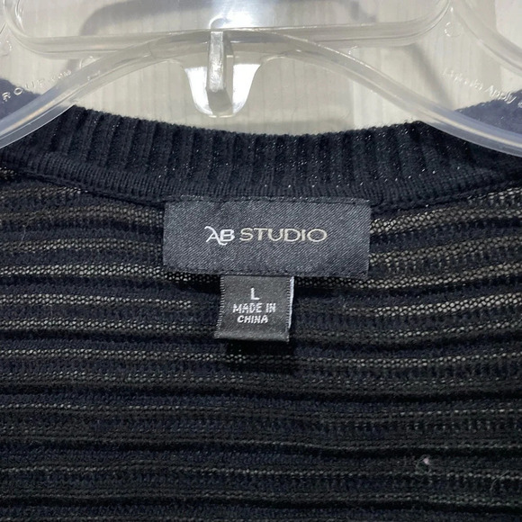 AB Studio Womens Mix-Stitch Flyaway Open-Front Cardigan Bolero Size Large Black - Picture 2 of 4